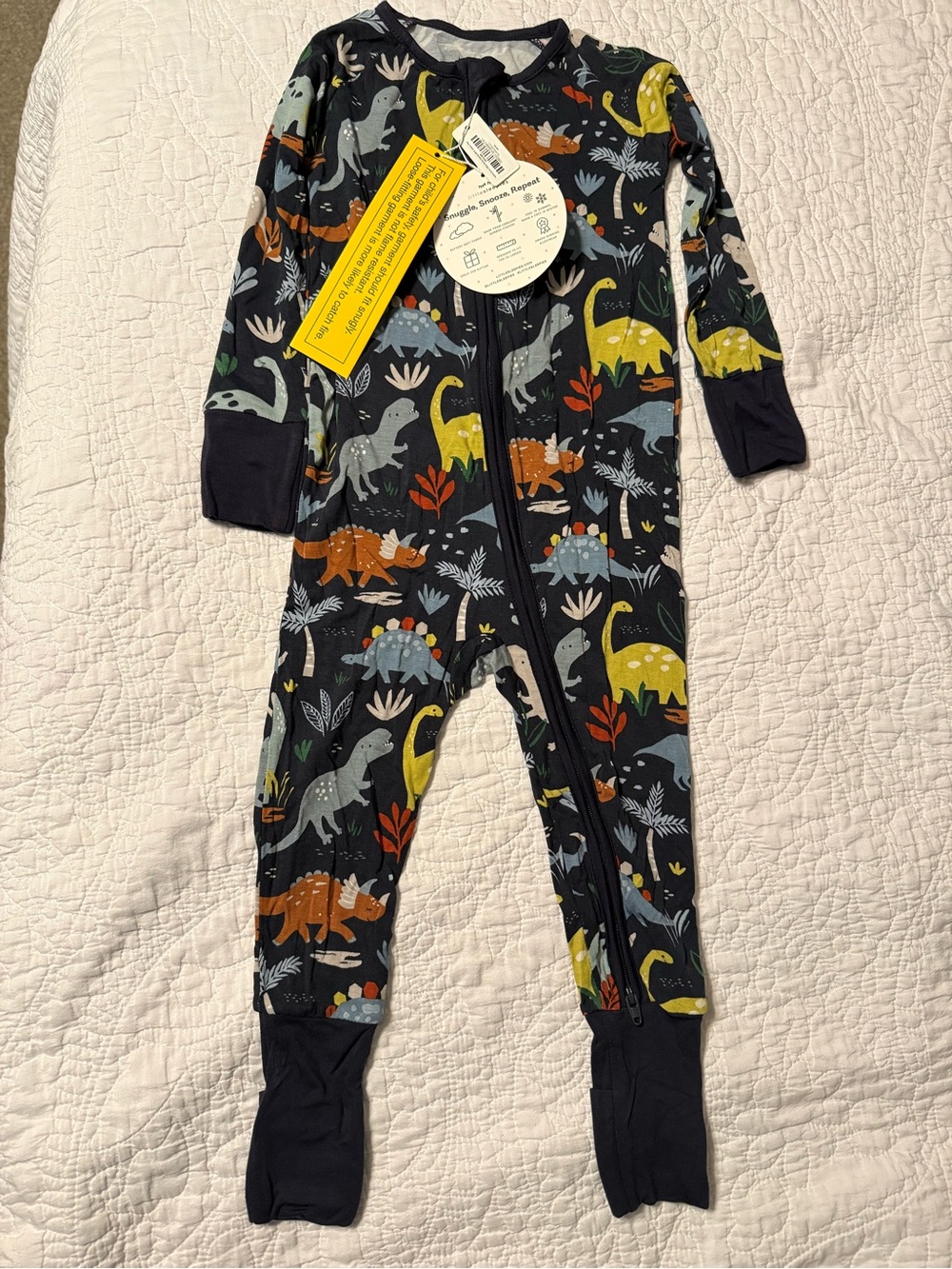 NEW Little Sleepies Navy Dinosaur Zip Footed One-Piece with Dino Print